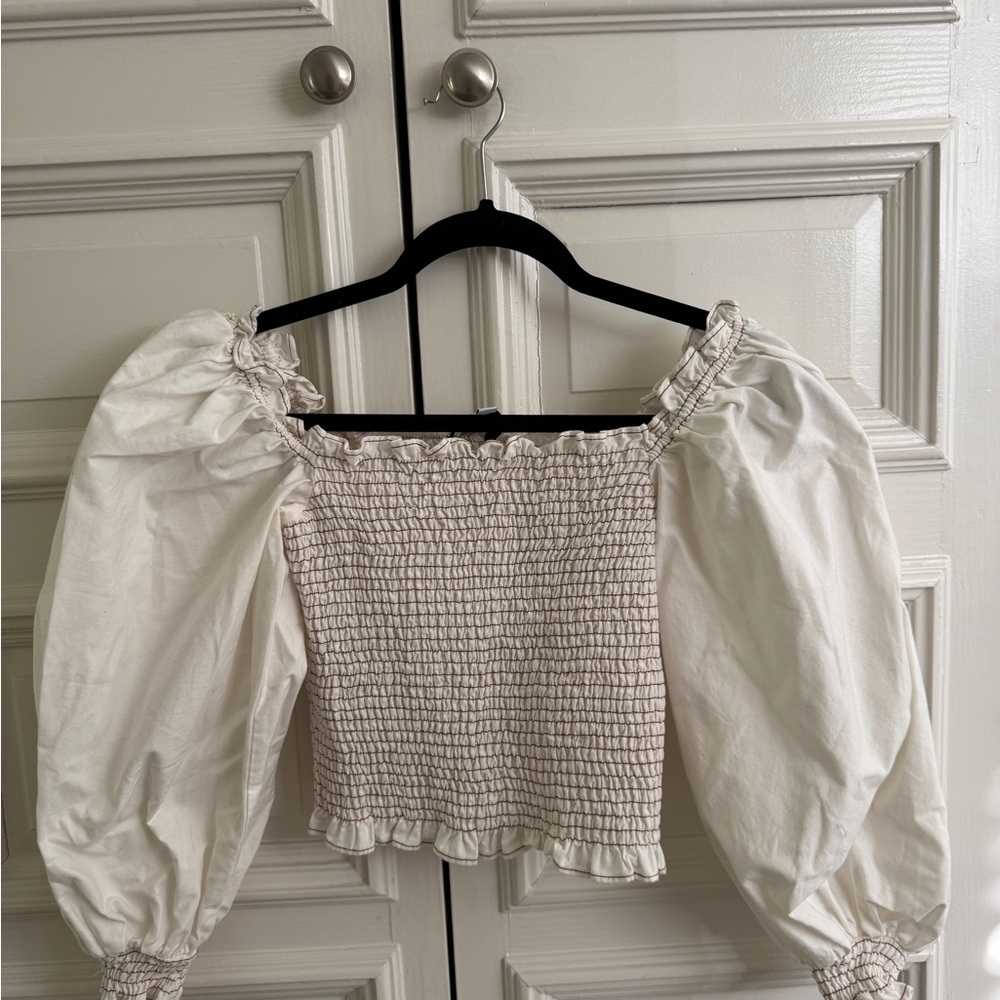 Casual White Smocked Off-Shoulder Top